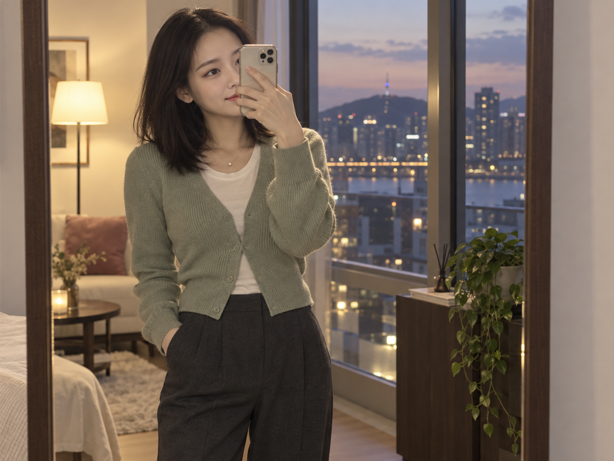 경기도 구리시 이동과 방문 일정을 안내하는 젊은 성인 한국 여성 관리사